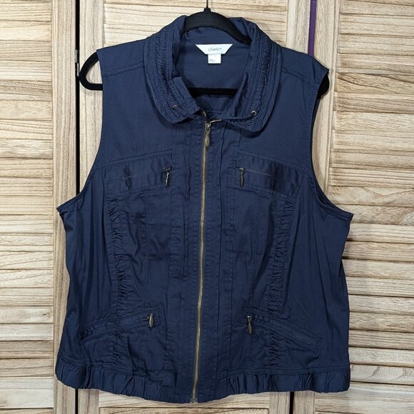 CJ Banks Navy Sleeveless Zip-Up Vest Size 1X - Picture 1 of 13